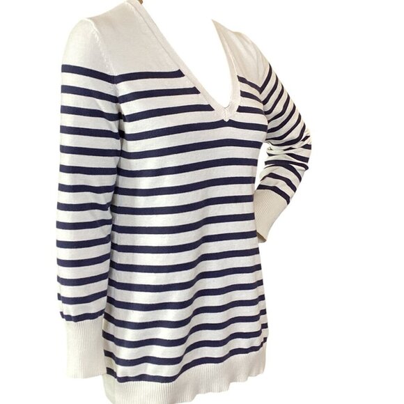 BASS Cotton Striped V-Neck Pullover Tunic Sweater M #314H - Picture 4 of 7